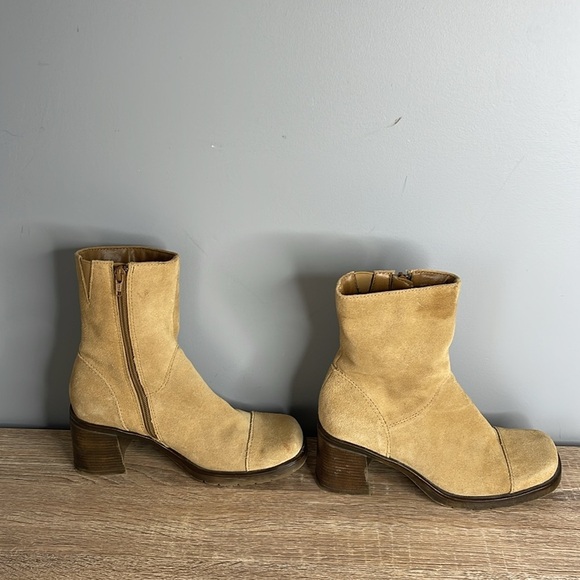 Vintage Y2K Transit Tan Suede Chunky Over Ankle Boots Square Toe Block Heel 38 - Picture 5 of 11